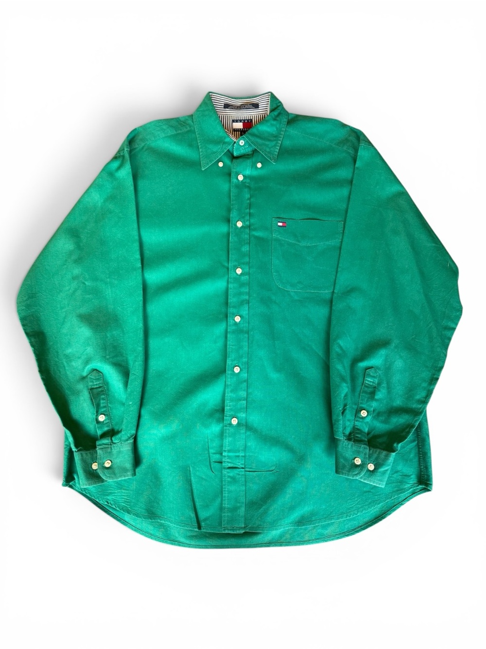 Tommy Hilfiger Mens Emerald Green Button-Down Dress Shirt